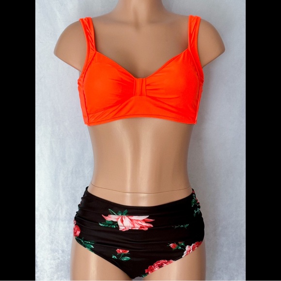 Other - Orange & Black, Floral, Bikini Set